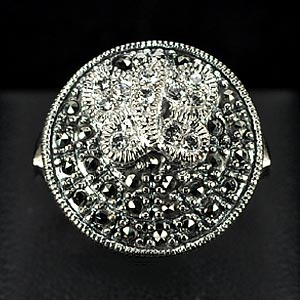 Fabulous Black Marcasite 925 Silver Jewelry Ring Size 7