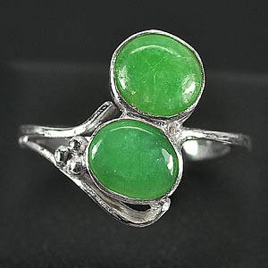 2.58 G. Vivid Natural Green Jade Sterling Silver Ring Size 5.5