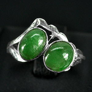 2.79 G. Colorful Natural Green Jade Sterling Silver Ring Size 7