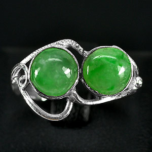3.11 G. Alluring Natural Green Jade Sterling Silver Ring Size 7