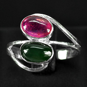 2.41 G. Natural Ruby Jade Sterling Silver Ring Size 7