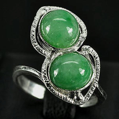 3.46 G. Natural Green Jade 925 Sterling Silver Ring Size 6 Unheated