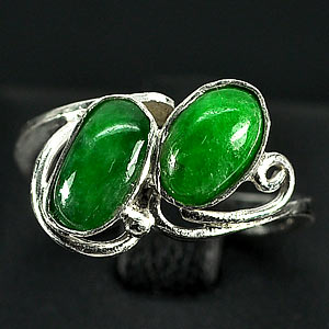 2.61 G. Matey Natural Green Jade Sterling Silver Ring Size 5.5