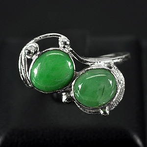 3.35 G. Alluring Natural Green Jade Sterling Silver Ring Size 6.5