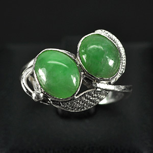 2.82 G. New Design Natural Green Jade Sterling Silver Ring Size 5.5