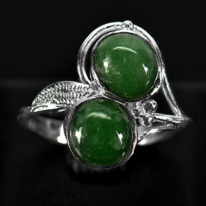3.27 G. Pretty Natural Green Jade Sterling Silver Ring Size 6.5