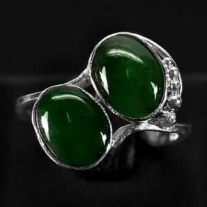 3.18 G. Nobly Natural Green Jade Sterling Silver Ring Size 6.5