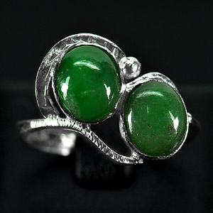 3.19 G. Seductive Natural Green Jade Sterling Silver Ring Size 8