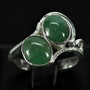 2.99 G. Vivid Natural Green Jade Sterling Silver Ring Size 6