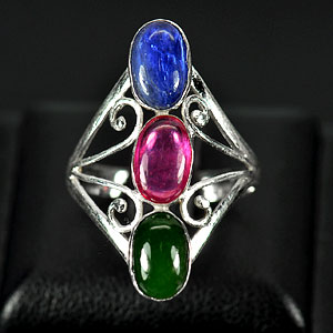 2.91 G. Natural Jade Ruby Sapphire 925 Sterling Silver Ring Size 7