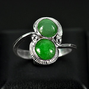 2.72 G. Alluring Natural Green Jade Sterling Silver Ring Size 7