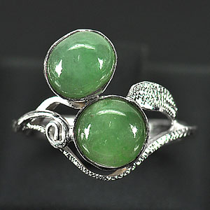 3.08 G. Nice Natural Green Jade Sterling Silver Ring Size 8