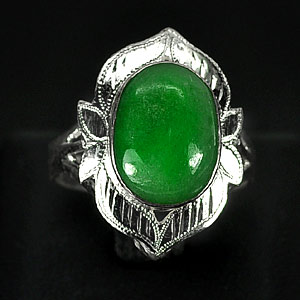 3.65 G. Natural Green Jade Sterling Silver Ring Size 7
