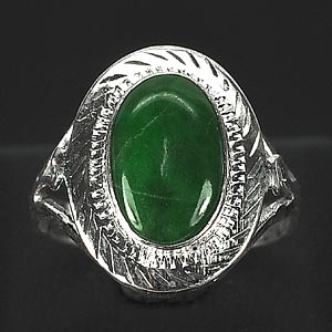 3.11 G. Natural Green Jade Sterling Silver Ring Size 8.5