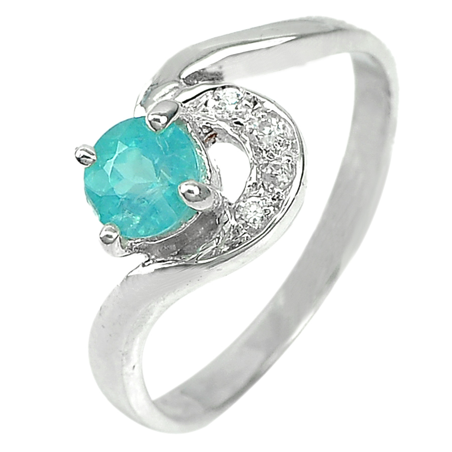 1.99 G. Natural Neon Blue Apatite Real 925 Sterling Silver Jewelry Ring Size 6.5