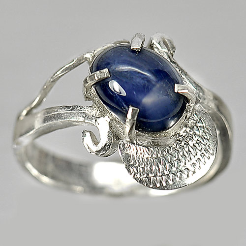 3.62 G. Natural Blue Star Sapphire 6 Rays 925 Silver Jewelry Ring Sz 8