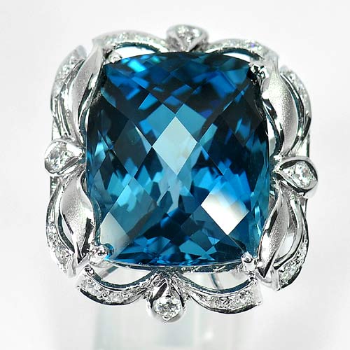 Rare 37.67 Ct. Natural London Blue Topaz 925 Sterling Silver Ring Sz 8