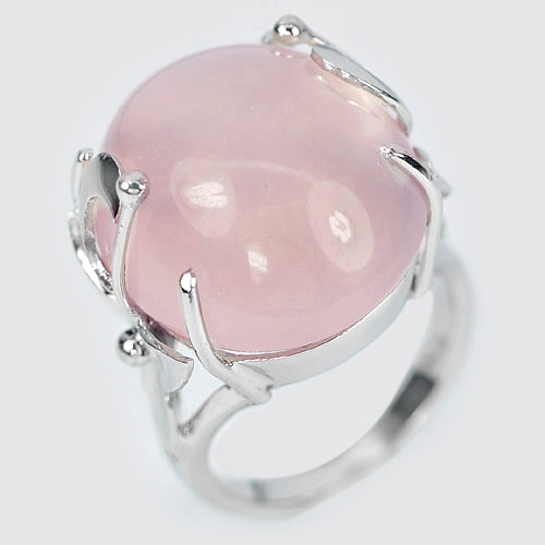 12.94 G. Natural Rose Quartz 925 Sterling Silver Jewelry Ring Sz 7