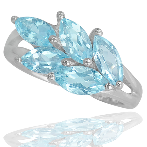 Marquise Shape Natural Gems Blue Topaz Sterling 925 Silver Jewelry Ring Size 8
