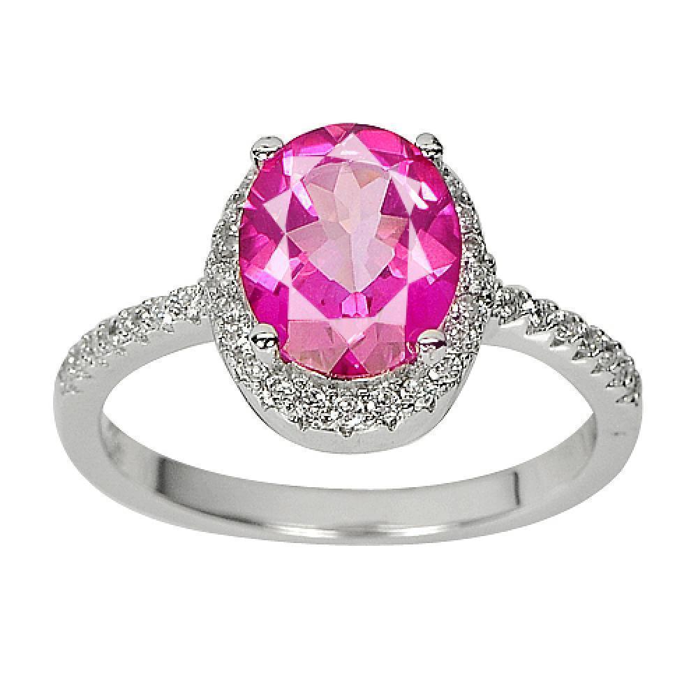 4.10 G.  Natural Gemstone Pink Topaz Real 925 Sterling Silver Ring Size 9