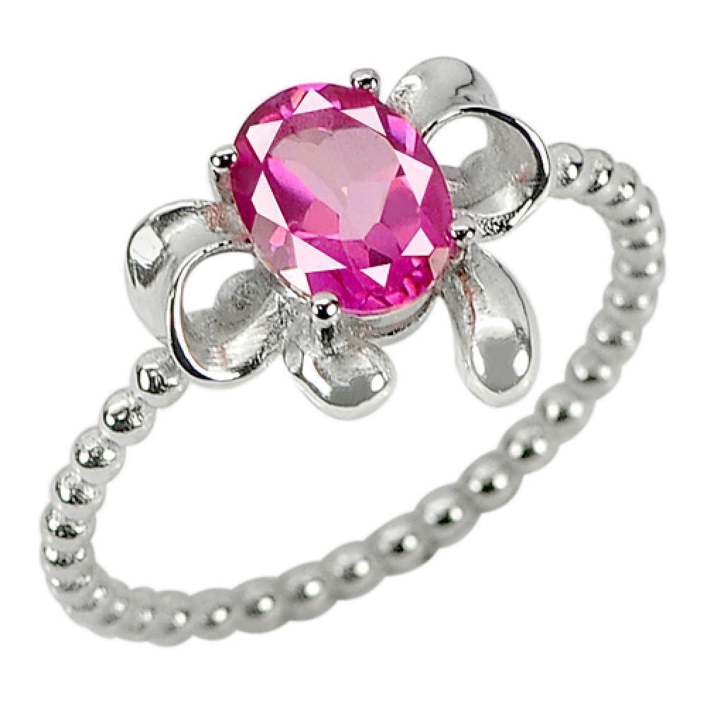 2.37 G. Oval Natural Gemstone Pink Topaz Real 925 Sterling Silver Ring Size 7.5
