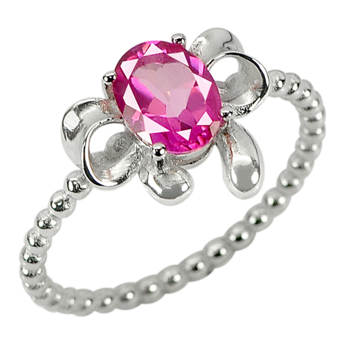 2.42 G. Real 925 Sterling Silver Natural Pink Topaz Gemstone Ring Size 8