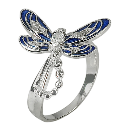 10.50 G. Nice Blue Dragonfly Design Real 925 Sterling Silver Ring Size 9