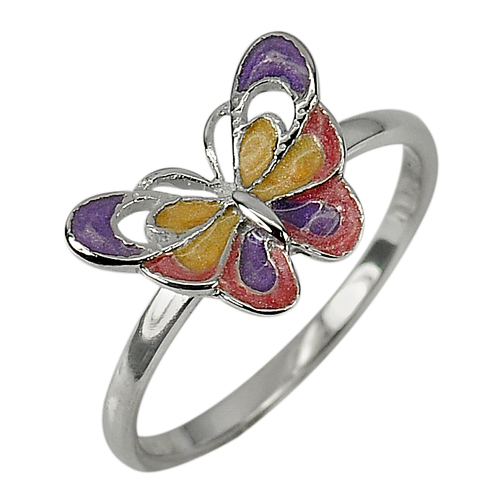 1.98 G. Beautiful Butterfly Enamel Design 925 Sterling Jewelry Silver Ring Sz 6