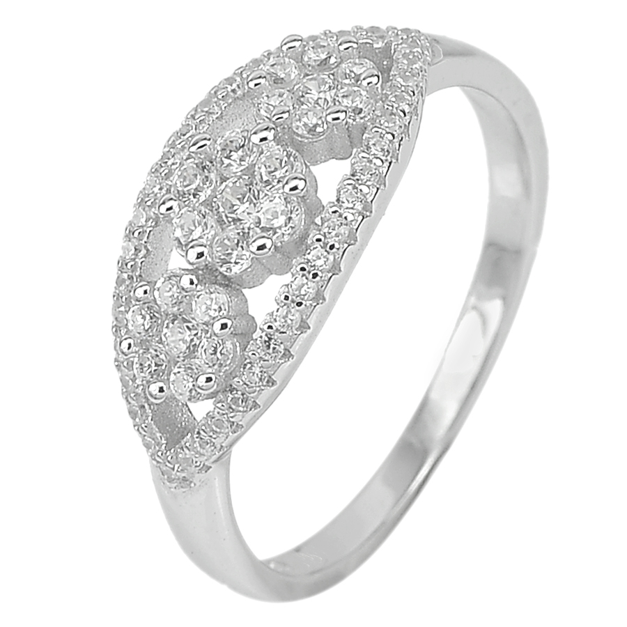 2.58 G. Real 925 Sterling Silver Jewelry Ring Size 6 Blazing CZ Round White