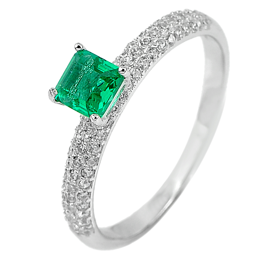 2.14 G. Real 925 Sterling Silver Jewelry Ring Size 9 Stunning Square Green CZ
