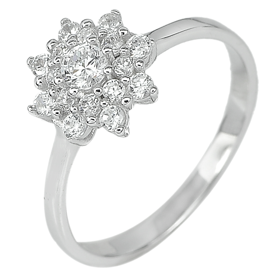 2.25 G. Round White Cz Real 925 Sterling Silver Flower Staly Ring Size 7