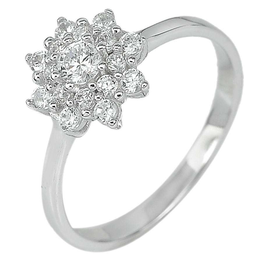 2.21 G. Round White Cz Real 925 Sterling Silver Flower Staly Ring Size 8