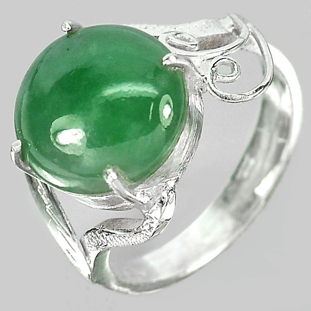 4.02 G. Oval Cabochon Natural Gem Green Jade 925 Sterling Silver Ring Size 7.5