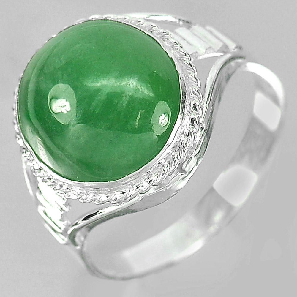 3.94 G. Oval Cabochon Natural Gem Green Jade 925 Sterling Silver Ring Size 8