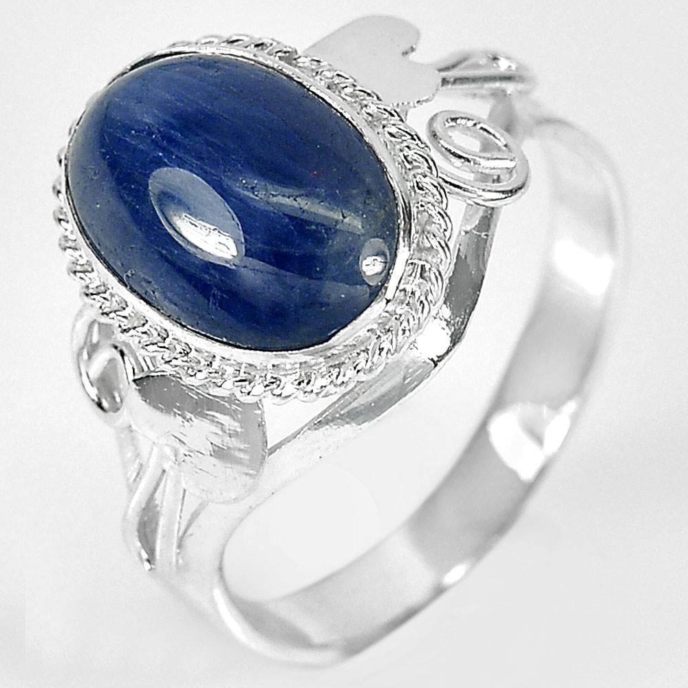 3.26 G. Oval Cabochon Natural Blue Sapphire 925 Sterling Silver Ring Size 7.5