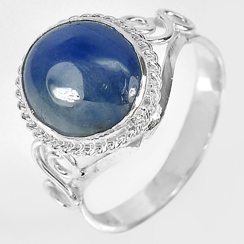 3.08 G. Oval Cabochon Natural Blue Sapphire 925 Sterling Silver Ring Size 6