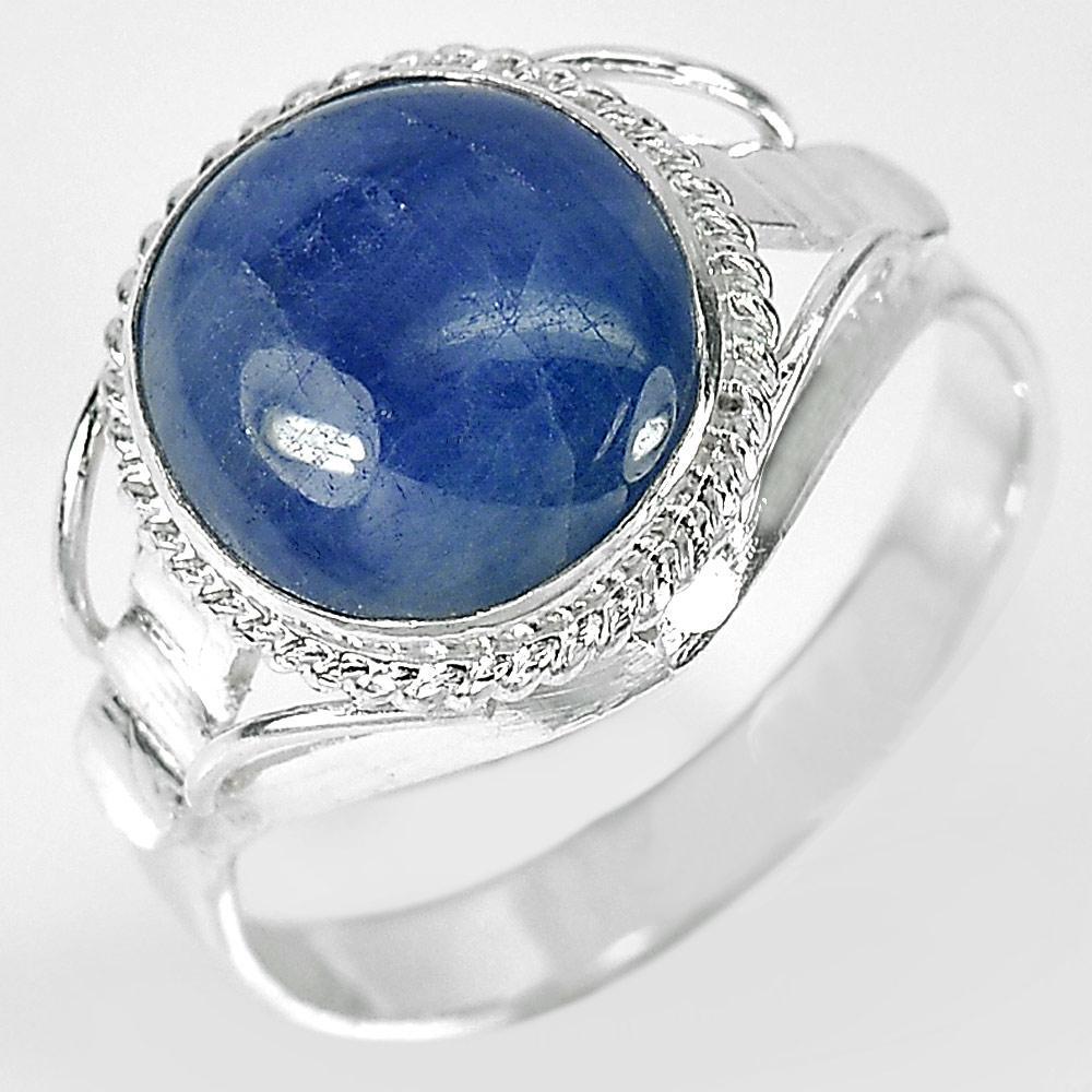 3.49 G. Oval Cabochon Natural Blue Sapphire 925 Sterling Silver Ring Size 8