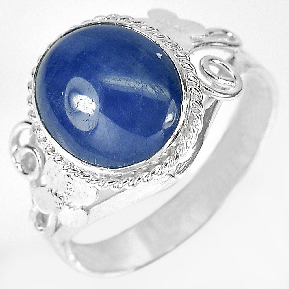 3.27 G. Oval Cabochon Natural Blue Sapphire 925 Sterling Silver Ring Size 7.5