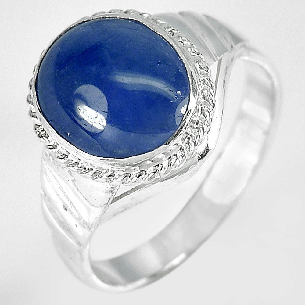 2.81 G. Oval Cabochon Natural Blue Sapphire 925 Sterling Silver Ring Size 6.5