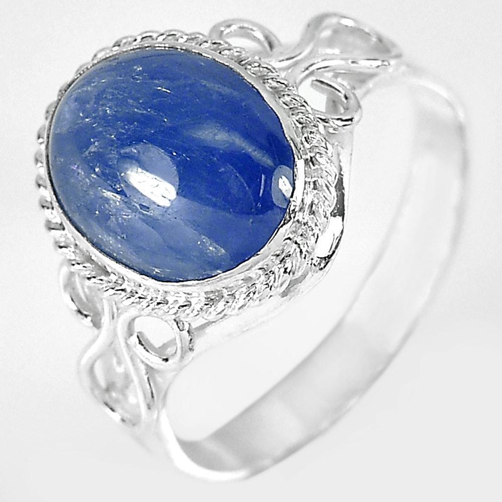 2.99 G. Oval Cabochon Natural Blue Sapphire 925 Sterling Silver Ring Size 7
