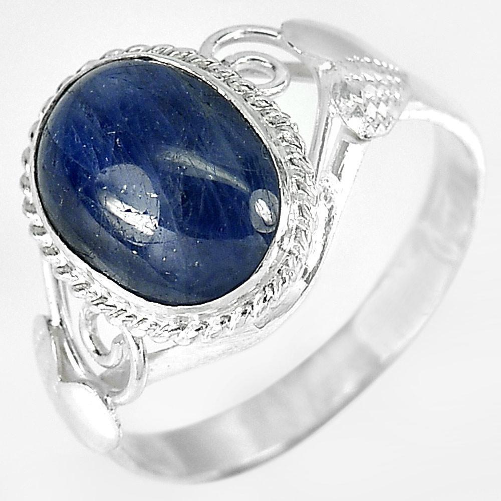 2.94 G. Oval Cabochon Natural Blue Sapphire 925 Sterling Silver Ring Size 7.5