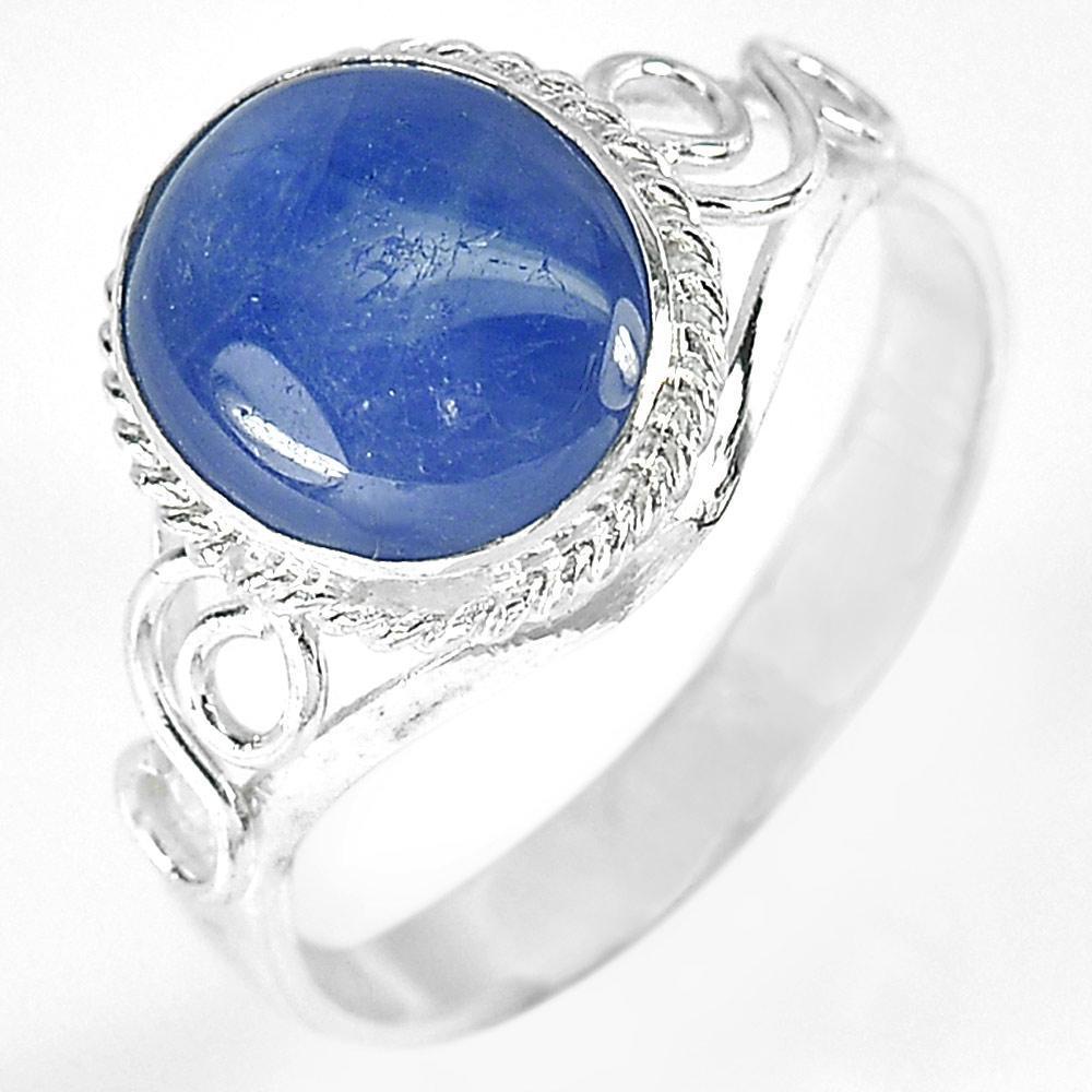 2.58 G. Oval Cabochon Natural Blue Sapphire 925 Sterling Silver Ring Size 8
