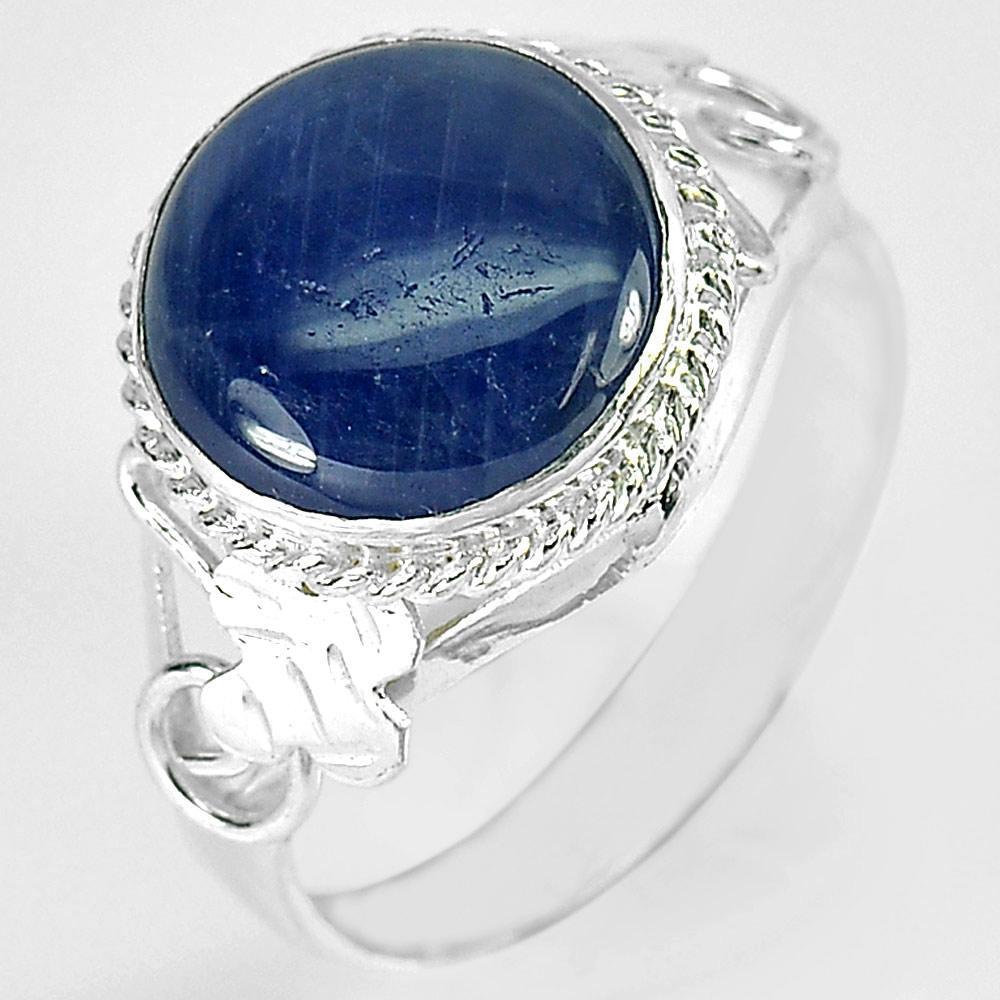 3.02 G. Oval Cabochon Natural Blue Sapphire 925 Sterling Silver Ring Size 6.5