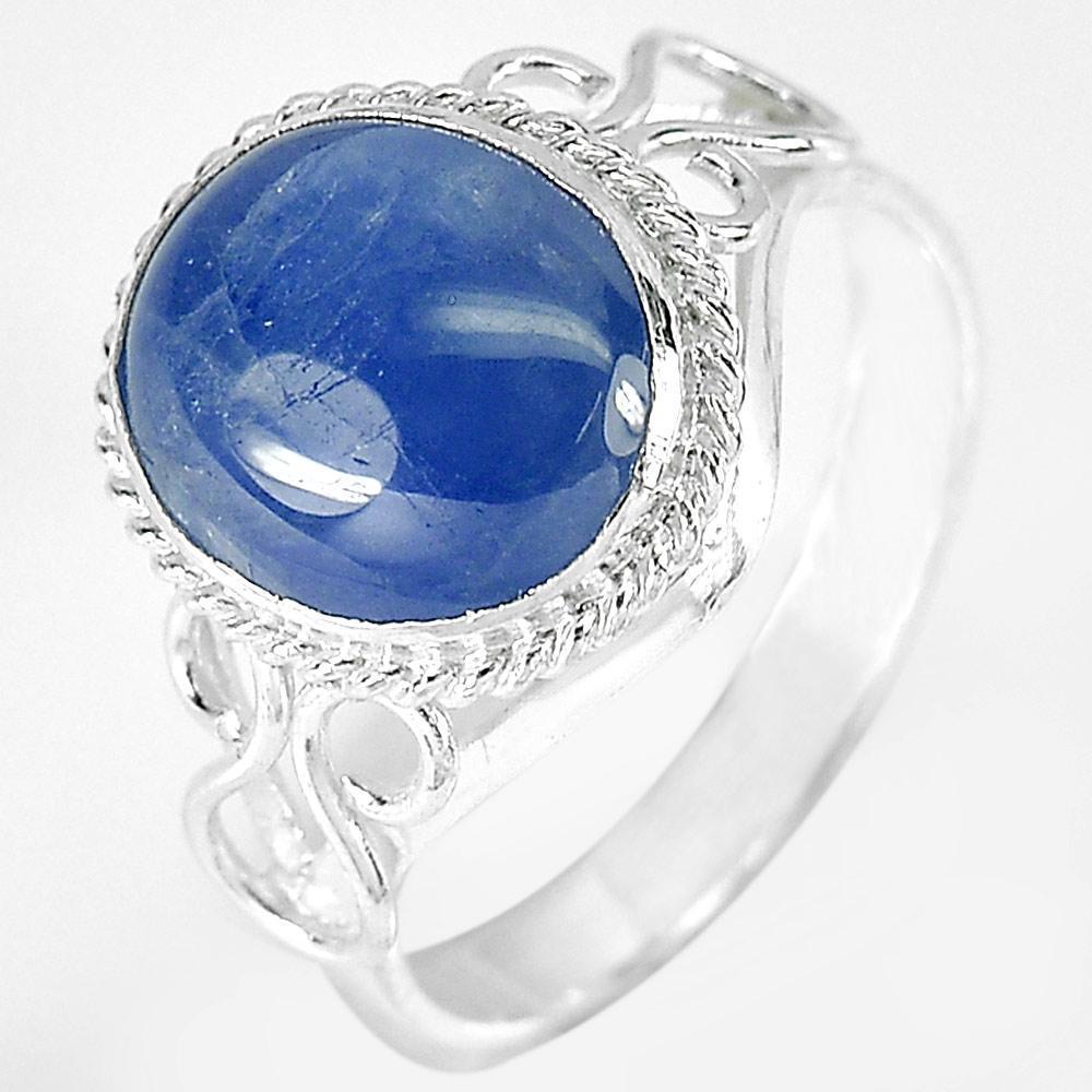 3.10 G. Oval Cabochon Natural Blue Sapphire 925 Sterling Silver Ring Size 6.5