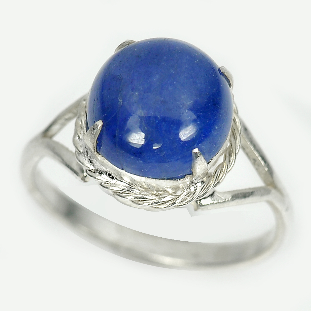 3.26 G. Sterling Silver Ring Size 7 Natural Gem Oval Cabochon Blue Tanzanite