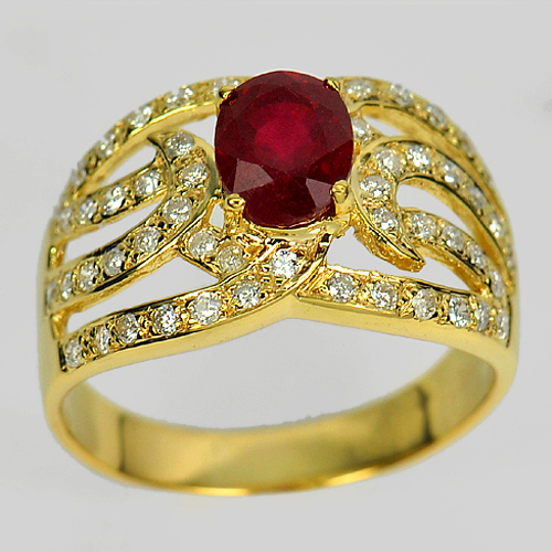 1.90 ct. Oval Red RUBY & DIAMOND 14K Solid Gold Ring Sz 6.5