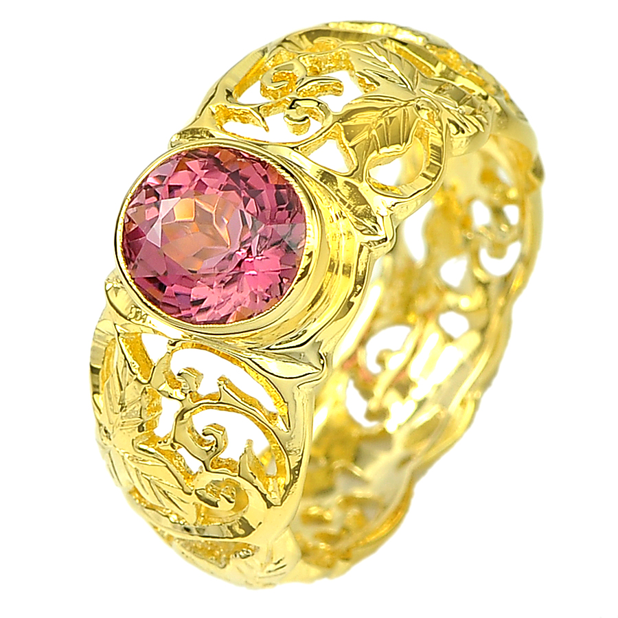 1.74 Ct. Natural Pink Tourmaline 14K Solid Gold Ring Size 6.5