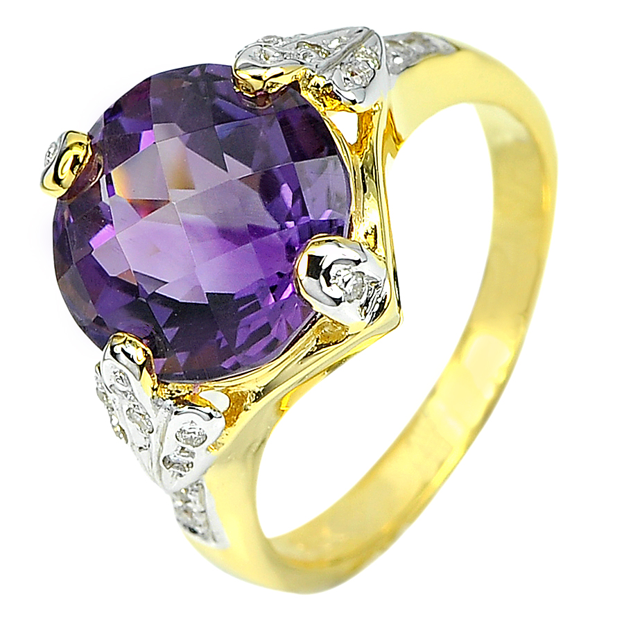 4.78 ct. Violot Amethyst  Diamond 14K Solid Gold Ring Size 6.5