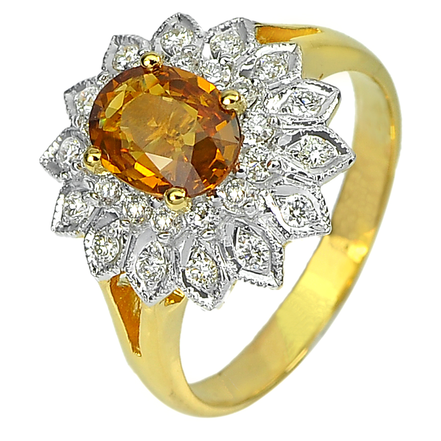 1.26 Ct. Gem Natural Yellow Sapphire with Diamond 18K Solid Gold Ring Size 6.5
