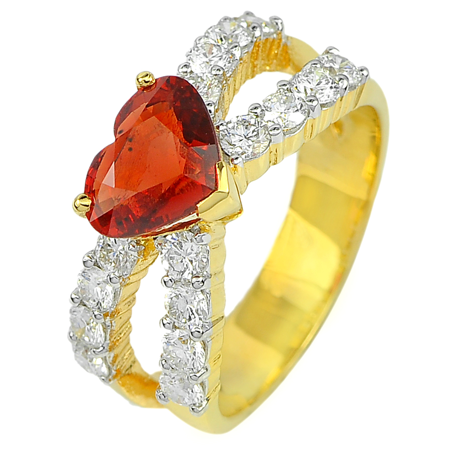 2.03 Ct.Heart Natural Red Songea Sapphire and Diamond 18K Solid Gold Ring Size 6
